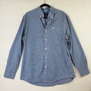 Chaps Men's Size XL Stretch Plaid Long Sleeve Casual Button Up Blue Collared